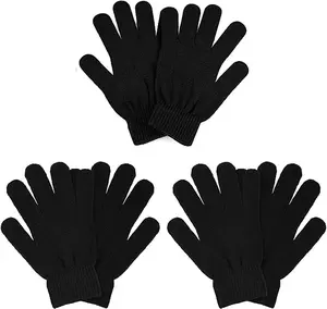 3 Pairs Winter Magic Gloves Adults Warm Stretchy Unisex Black Gloves One Size Fits Most Men Women Teens Magic Knit Gloves