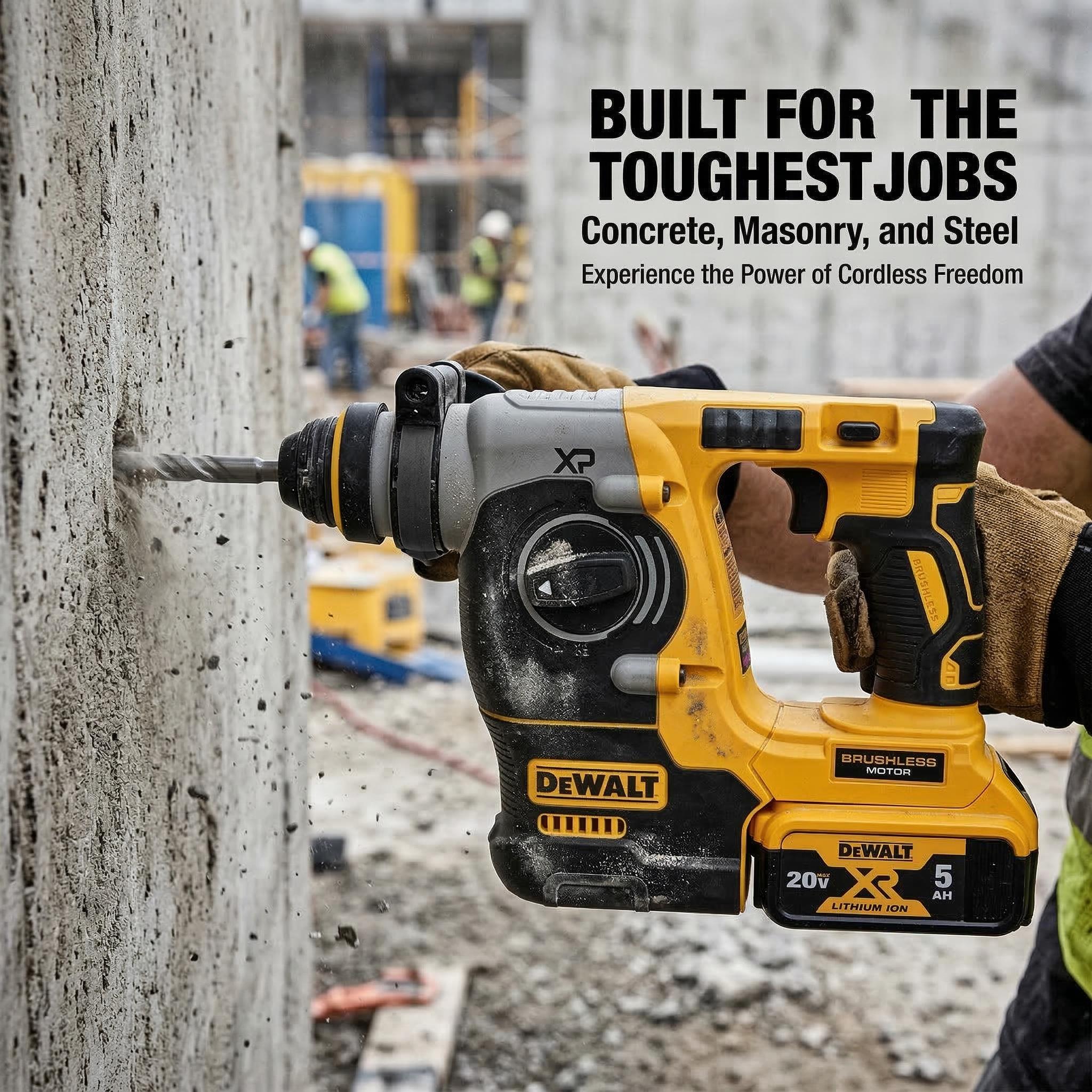 Dewalt DCH273 Rotary Hammer Drill Kit – Brushless Motor, 20V Battery – For Concrete, Wood & Metal Drilling – Lightweight with 2.4J Impact Energy & Variable Speed
