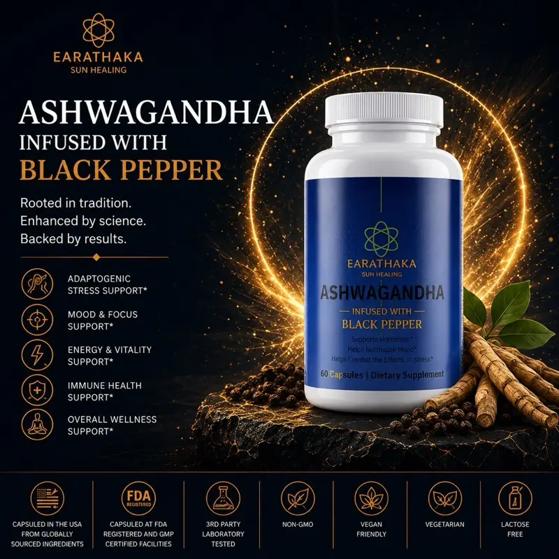 Premium Organic Ashwagandha | 1,300 mg Per Serving | Enhanced with BioPerine | Stress, Mood & Daily Wellness Support | 60 Capsules