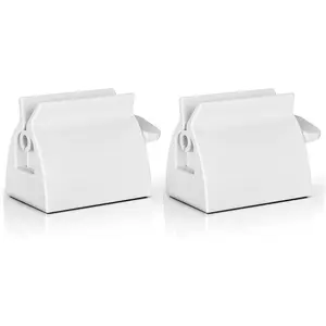 2 pcs rolling tube toothpaste squeezer and holder stand for bathroom accessories, white