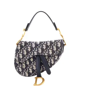 Pre-owned Dior Canvas Plain Shoulder Bags Christian Saddle Handbag Oblique Canvas Mini by Rebag