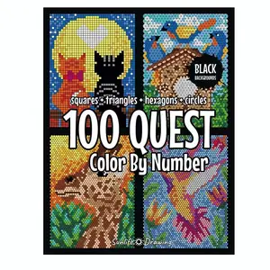 100 Quest Color by Number Book, Multi-Shape Pixel Coloring Game, Stress Relief Coloring Book for Adults and Kids, Fun and Educational Activity