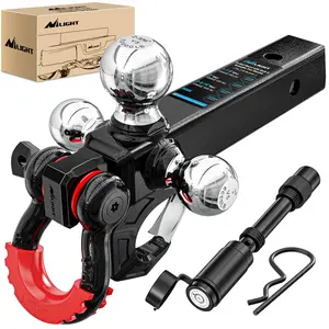 Nilight Trailer Hitch Tri-Ball Mount with Hook and Rotatable Tow Anti-Theft 3/4” Shackle Fits for 2inch Receiver Ball Size 1-7/8” 2” 2-5/16” GTW from 5000lbs to 10000lbs for RV SUV ATV Truck