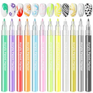 SAVILAND 12-Color Nail Art Pen Set – 3D Acrylic Nail Polish Paint Pens for Drawing, Dotting, Lining & DIY Manicure Nail Designs at Home or Salon