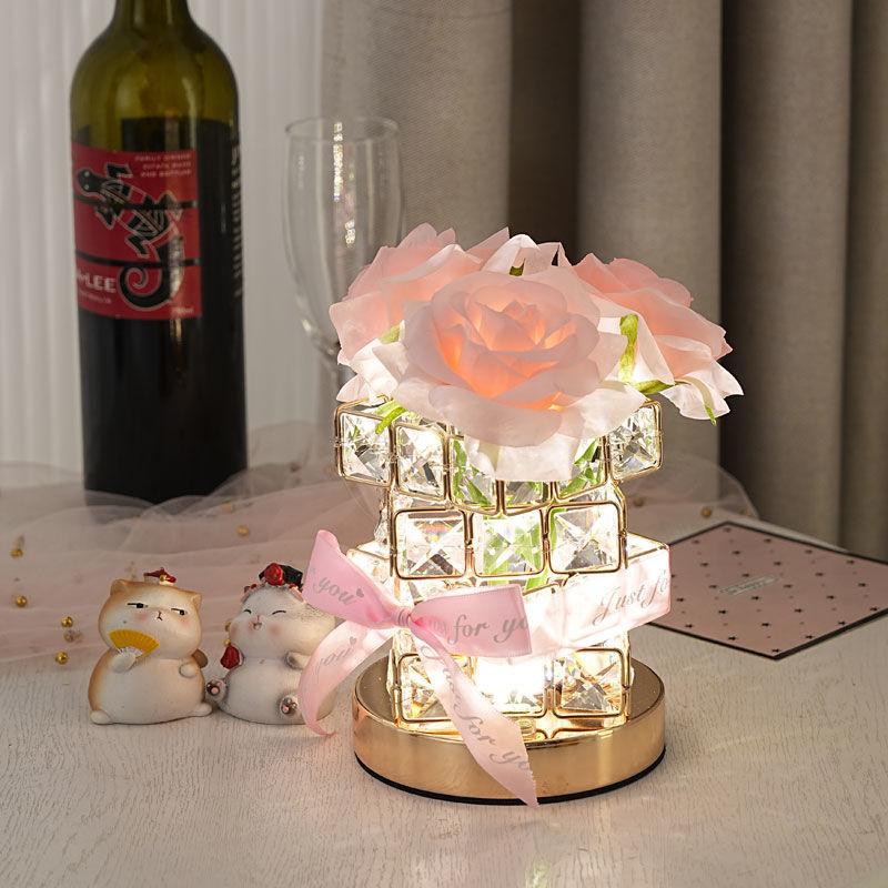 Colorful USB-Powered Crystal Rose Lamp - A warm and charming bedroom decorative lamp that can be used as a bedside lamp, birthday gift, or table lamp. Suitable as a gift for your girlfriend, mother, anniversary, or wedding anniversary.