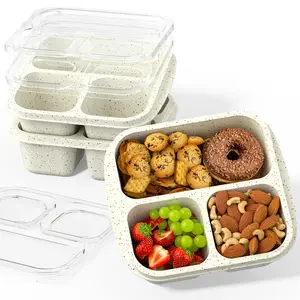 Snack Boxes (3 Pack) - Stackable Bento Boxes with 3 Compartments, Meal Prep Containers Reusable, Lightweight Lunch Containers for Kids and Adults, BPA Free (Off White)