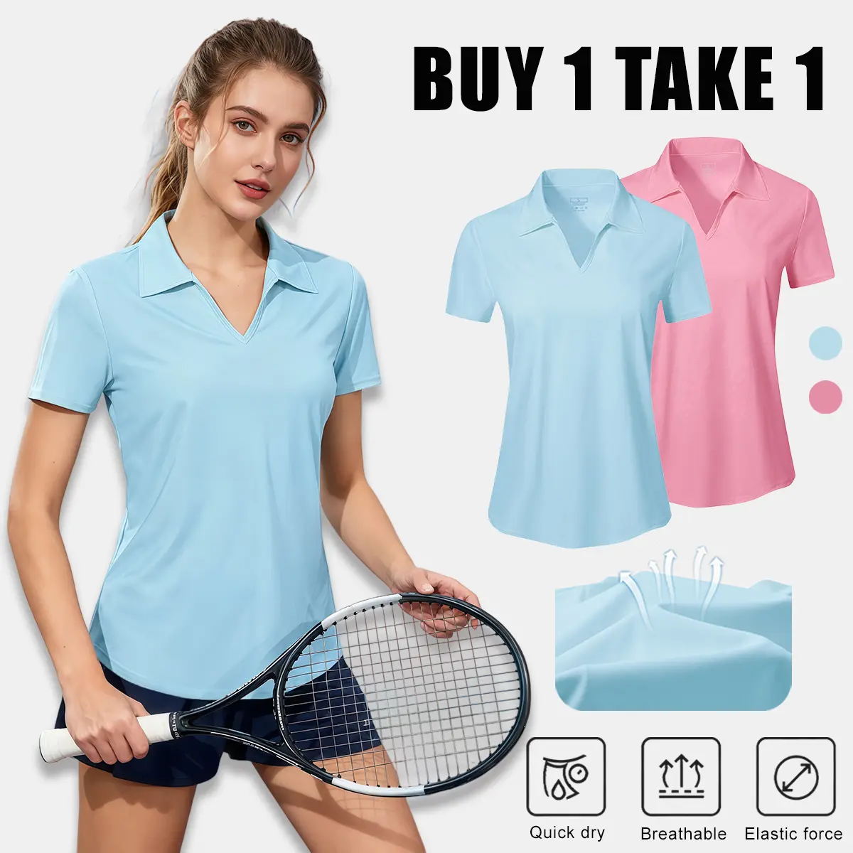【BUY 1 TAKE 1】Women's Sport Polo Top 2 for 1 Lightweight V-Neck Workout Shirt Casual Tennis Outfit Gym Essential Summer Activewear Breathable Basic Collared Shortsleeve Minimalist Womenswear Style Sporty tee wear