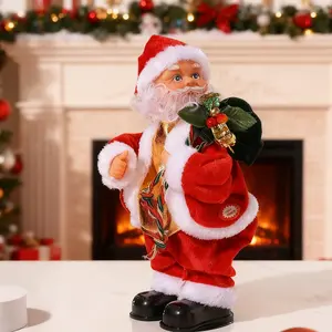 Santa Claus Wiggling Hips Playing Guitar with Music Christmas Decoration Wiggling Hips Gift Pack Climbing Ladder Music Playing Climbing Santa Ladder for Party