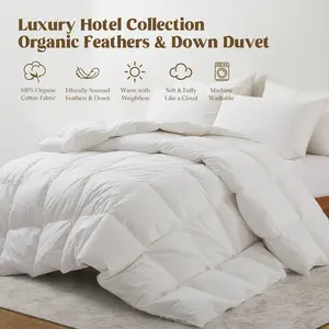 PEACE NEST Goose Down Comforter 500TC 100% Cotton Cover Ultra Soft Fluffy All Season Warm Bedding for Bedroom Dorm Hotel White