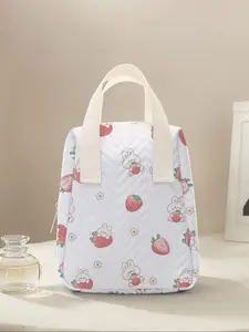 Reusable Rabbit Strawberry Print Women's Handbag, Cosmetic Storage Bag with Compartments, Ideal for School, Work, Travel, Business Trips
