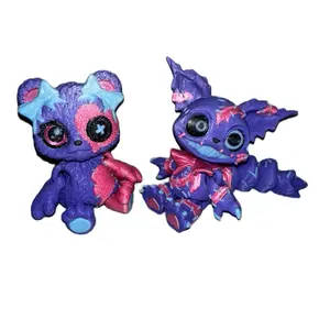 Flexi Teddy Bear And  Jinx Creepy Cat Figurine (3D printed) glow in the dark blue