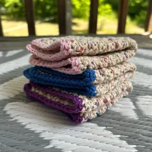 Handmade Crochet Dish Cloth 100% Cotton Soft Absorbent Eco-Friendly Durable Reusable Machine Washable Kitchen Towel set of 3