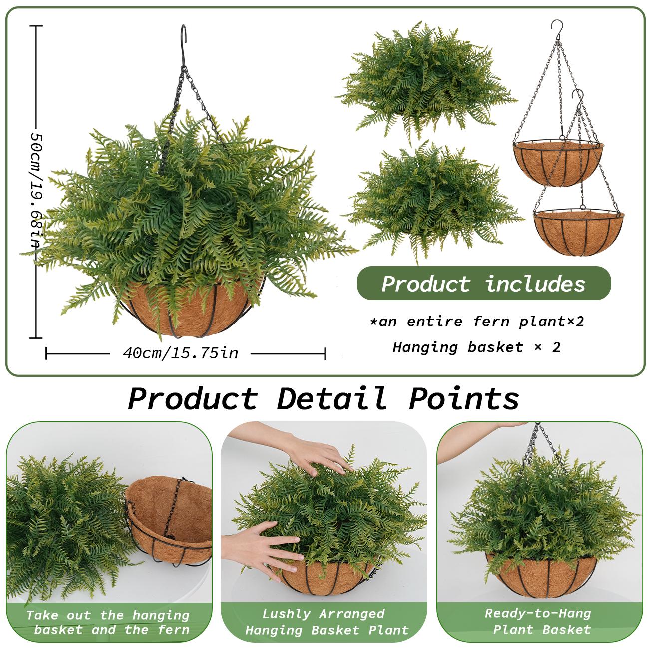 2PCS Fern Hanging Baskets - No Assembly Required, Ready-to-Use Fake Flowers for Outdoor, Lush Full Hanging Plants, UV-Resistant, Rainproof, Perfect Porch Patio Balcony Garden Decor 2PCS Fern Hanging Baskets - No Assembly Required, Ready-to-Use Fake Flowers for Outdoor, Lush Full Hanging Plants, UV-Resistant, Rainproof, Perfect Porch Patio Balcony Garden Decor