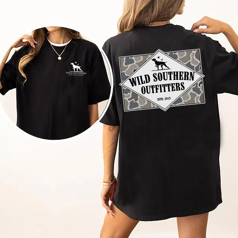 Wild Southern Camo Shirt, Classic Outdoor T-shirt, Simply Printed Graphic Shirt, Daily Casual Cotton Womenswear