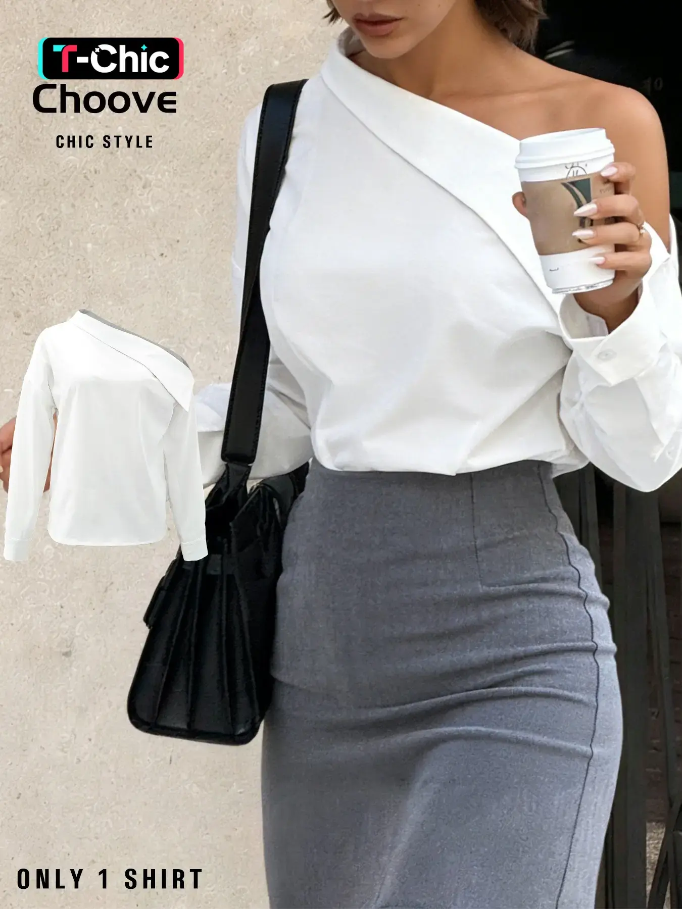 Women's Chic Shirt, Blouse, Top, Casual, Simple Design, Basic, Fitted, Long Sleeve, Asymmetrical Shoulder Cutout, Perfect For Office Or Daily Wear