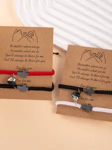 Fashion Braided Hand Rope Night Glow Sun Moon Star Cross Bracelet Set, European Style Simple Couple Friendship Jewelry Gifts