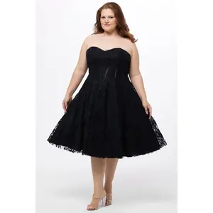 Keep It Lacey Tea-Length Black Lace Curvy Dress