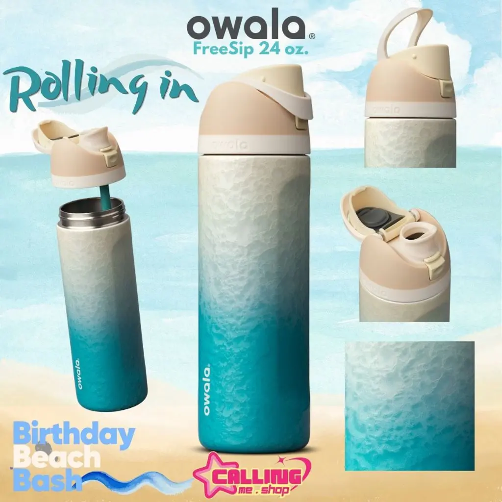 [On Sale] OWALA Birthday Beach Bash "Rolling In" 24oz FreeSip Limited Edition Bottle Outfitters with Straw, Sport Style,Daily use