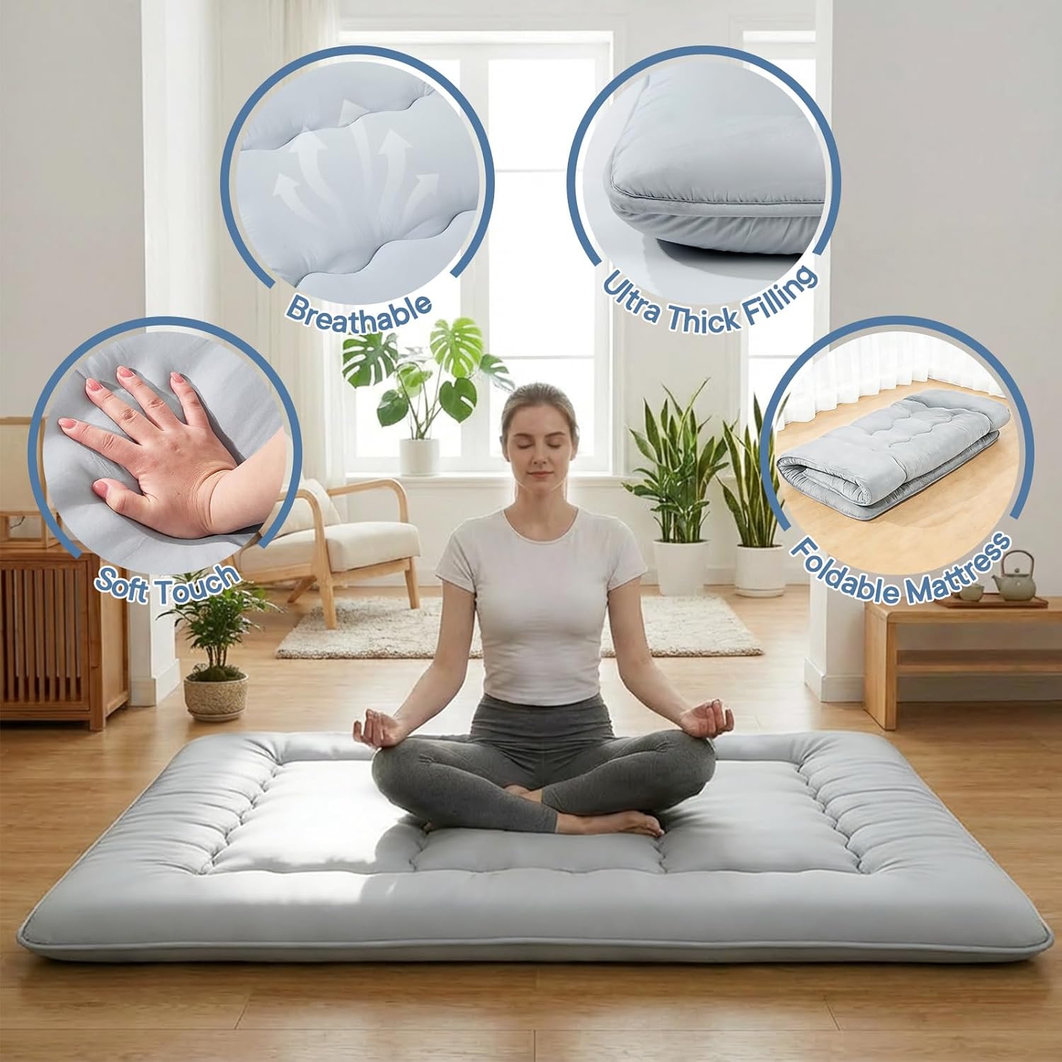 3 Inch Twin Futon Floor Mattress, Foldable Japanese Tatami Bed with Washable Cover, Roll Up Portable Guest Bed (Twin/Full/Queen, Black/Grey) #FloorMattress 3 Inch Twin Futon Floor Mattress, Foldable Japanese Tatami Bed with Washable Cover, Roll Up Portable Guest Bed (Twin/Full/Queen, Black/Grey) #FloorMattress