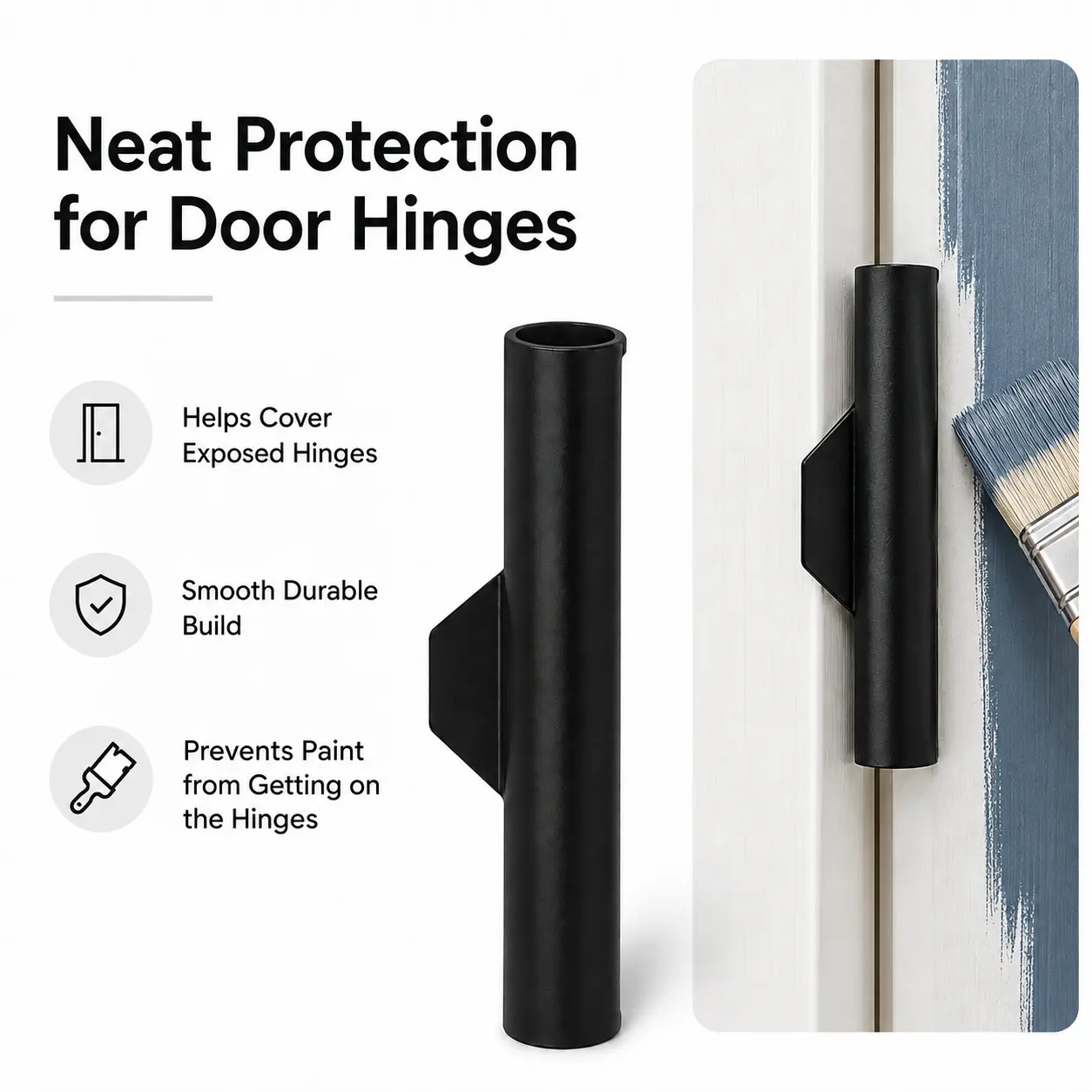 6 Pack Door Hinge Protector Sleeve, Black Protective Hinge Cover Guard, Easy-Install Door Hinge Shield for Home Doors