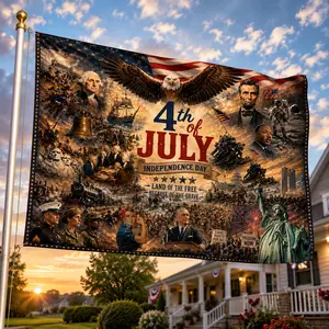 Patriotic 4th of July Flag, American Independence Day Outdoor House Flag
