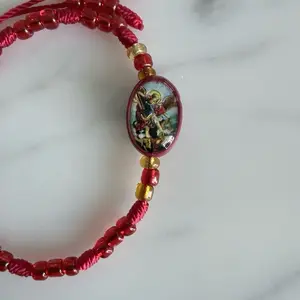Saint Michael Red Beaded Bracelet