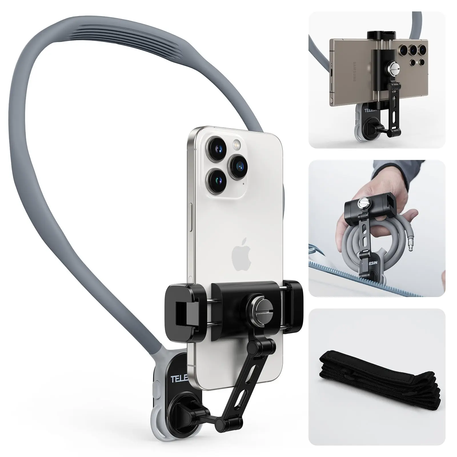 TELESIN Clip on mobile phone neck hanging POV device self media e-commerce Apple/Android universal,, Compatible with iPhone 17