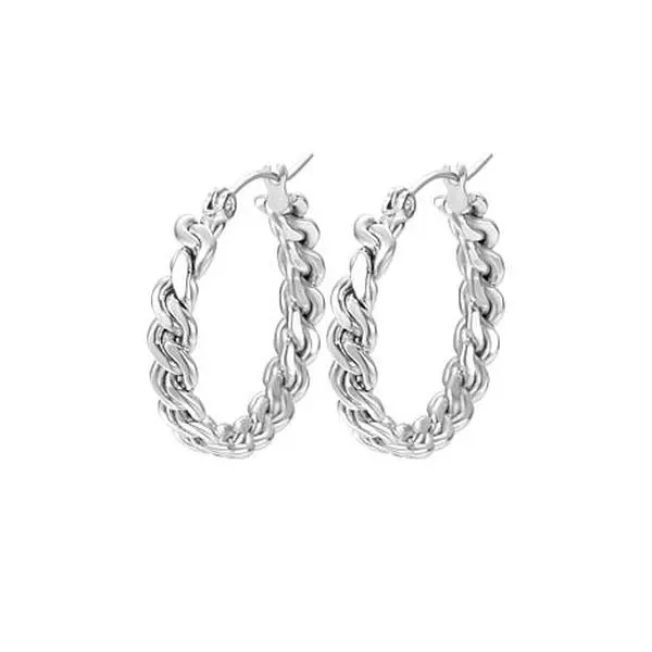 Stately Steel Curban Chain Hoop Earrings