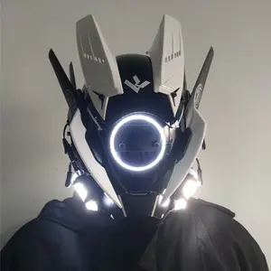 Fashion Round LED Light Punk Mask, Personalized Cool Triangle Wing Wind Blade Design, Handmade Cyberpunk Halloween Party Mask, Party Event Props