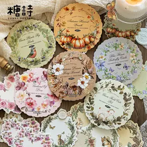 Sugar Poetry White Kraft Paper Embossed Sticker Pack Forest of All Things Series Vintage Wreath Theme Border Material