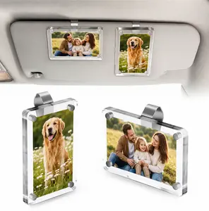 2 Pack Acrylic Magnetic Car Picture Holders, for All Models Vehicle Sun Visor Decoration, Universal Car Ornament, Strong Magnet Easy Install Family Memory Display Clip