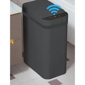 4 Gallons Bathroom Trash Can Automatic Touchless - 15.5 Liters  Trash Can Motion Sensor - Narrow, Plastic - Slim Electric Trash Bin - Skinny Garbage Can with Lid (Matte Black)
