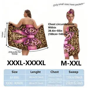 Plus size (M-XXXXL) leopard print pink bow towel, absorbent drying towel, suitable for women, post-shower, spa, and pool use as an absorbent hair wrap. A must-have for home/travel.