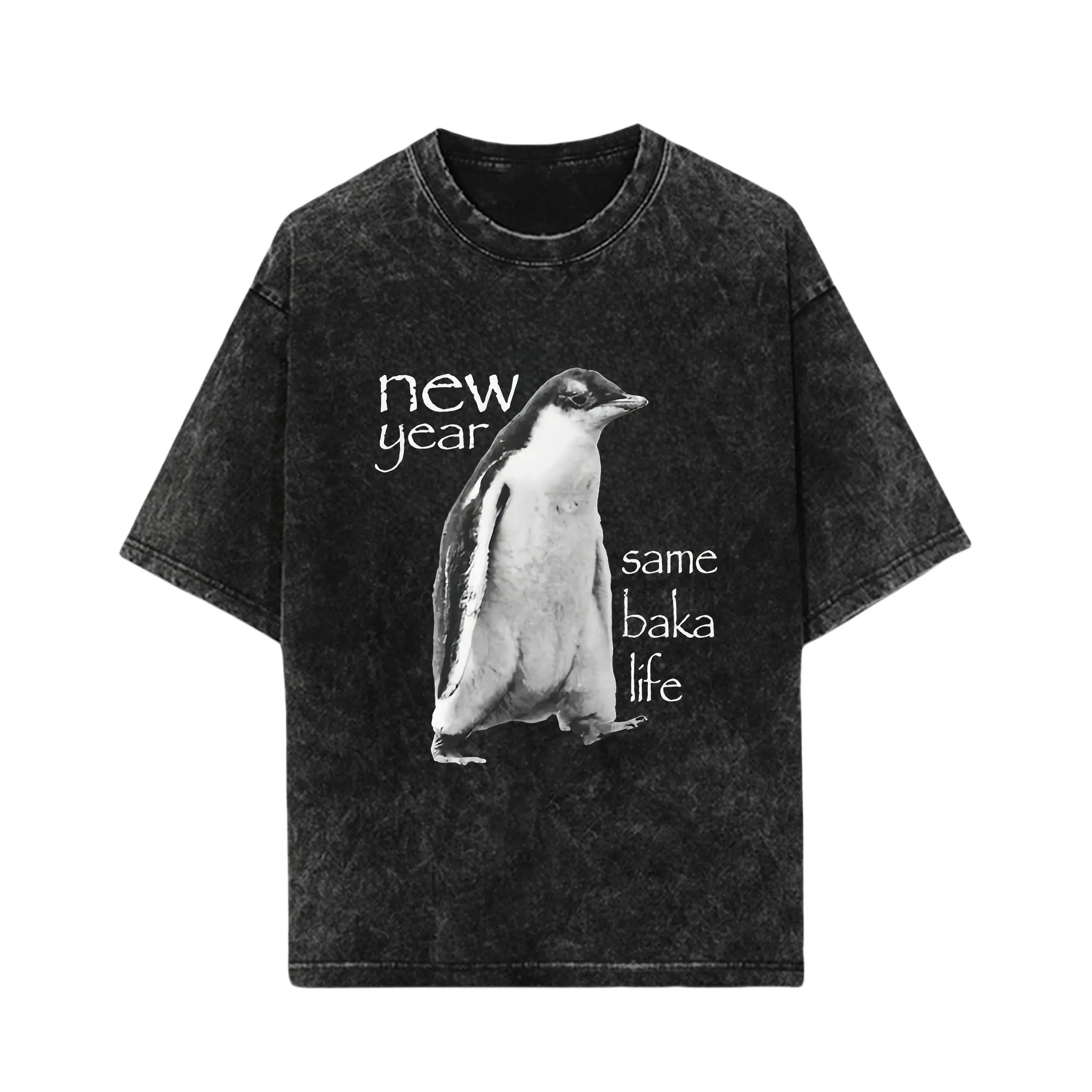 Women's Short-Sleeve Round Neck Smooth Cotton Casual Seamless Graphic T-Shirt - New Year Same Baka Life Funny Meme Top