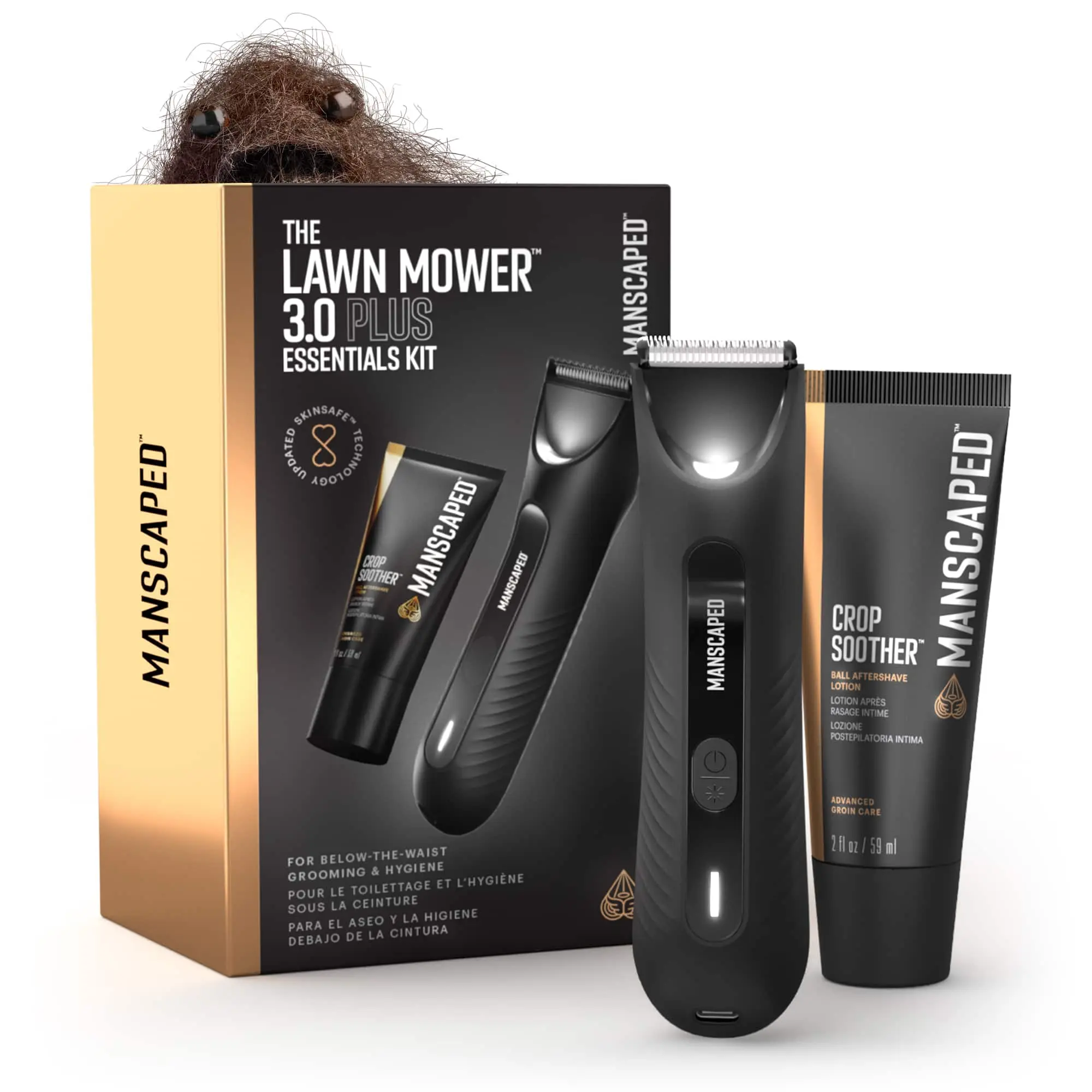 The Lawn Mower 3.0 Plus Essentials Kit, SkinSafe Rechargeable WetDry Groin and Body Hair Trimmer, Grooming Gift Set
