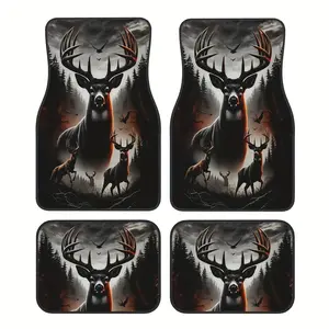 4pcs, Forest Deer Printed Car Anti-Slip Mats - Absorbent, Non-Slip, Durable, Easy to Clean, Easy to Install - Suitable for Vans, Trucks, Suvs, Compatible with for all Vehicle Types, Suitable for All Seasons, Pet-Friendly