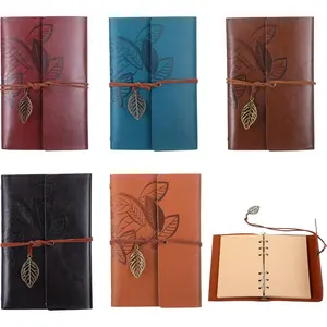 5-Pack Journal Notebook Bulk, Refillable Leather Diary Vintage Writing Journal with Blank Pages & Pendant, PU Leather Travel Business Work Notebook Gift Set for Women & Men (A6, 7.3"x5.1")