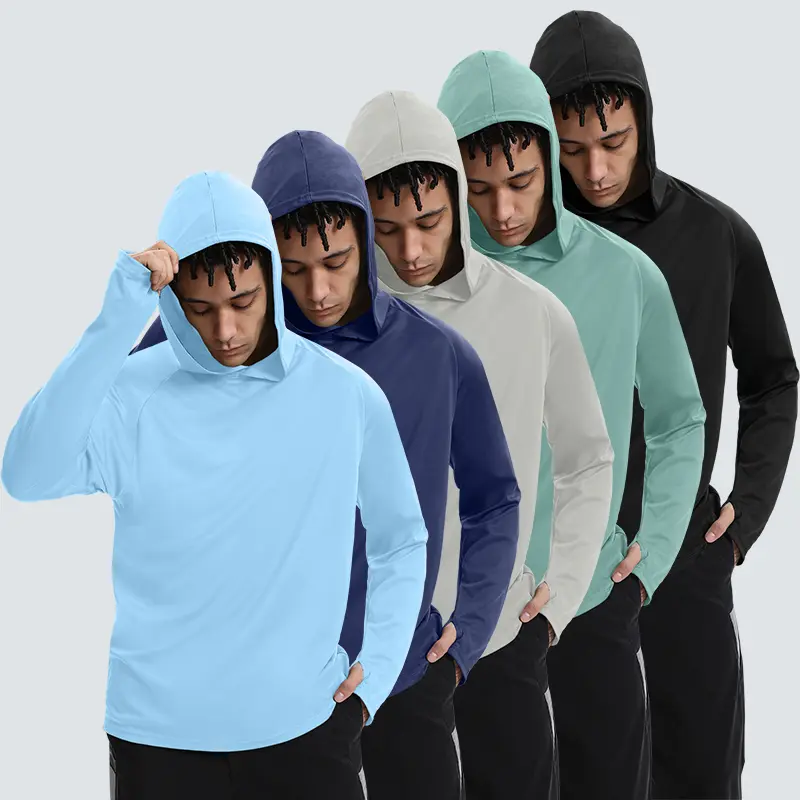 CXQVRLIXO 5 Pack Men's Athletic Hoodies Long Sleeve Fishing Shirts for Men UPF 50+ SPF UV Sun Protection Shirts Rash Guards