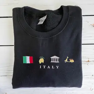 Italy Embroidered Sweatshirt, Flag, Espresso, Vespa, Italy Crewneck, Italy Gift, Gift for Italian