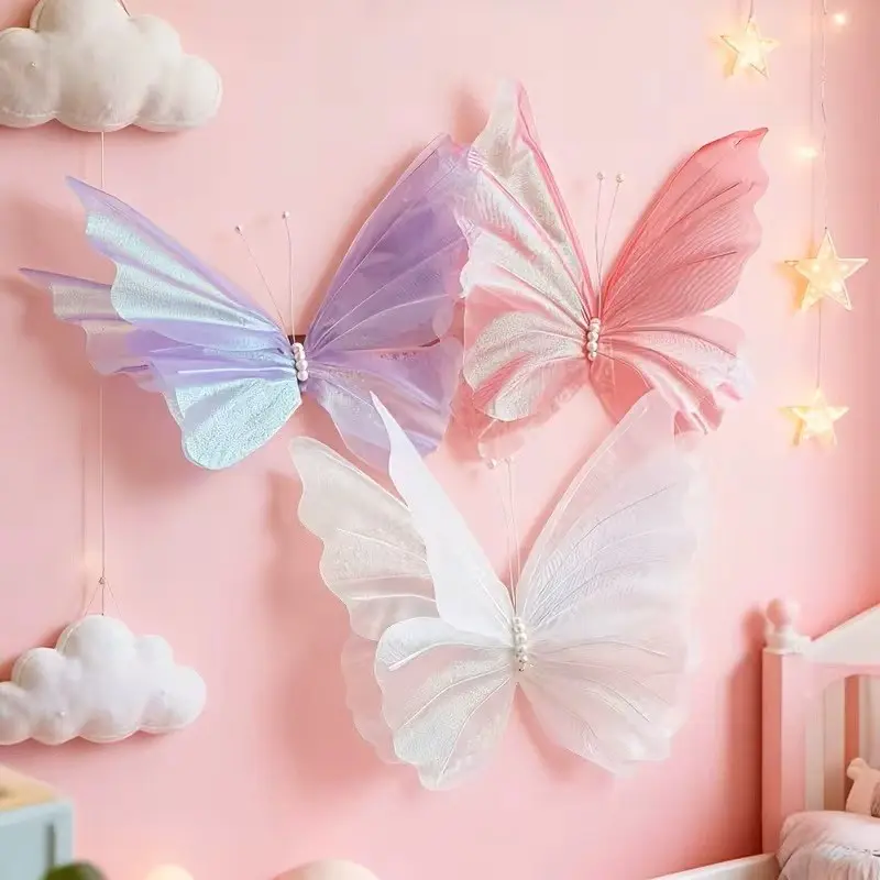 3-Piece Butterfly Decoration Set, 3D Fabric Butterflies in, Wedding Party Outdoor Photography Backdrop, Wall Hanging Backdrop, Wedding Party Decorations