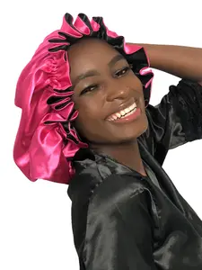 Women's Luxury Two-Layer Sleep Cap, Soft Breathable Night Hat, Hair Protection & Comfort, Bright Color, Satin Band Design, Elastic Wide Brim, Sleeping Cap