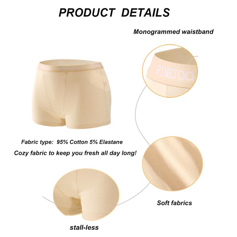 FINETOO 6Pcs  Women's  Underwear Cotton Boxer Shorts Soft Underpants Ladies Stretch Panties Solid Color Cute Women's Panties Beige Lingerie Womenswear