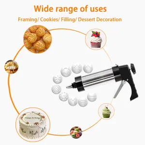Stainless steel cake piping gun set, piping tips, cake tools, cookie gun, for making cookies, molds, cookie machine, pressure gun, stainless steel cake piping gun