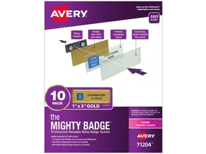 The Mighty Badge, 1x3 Gold, 10 Reusable Name Tags 80 Laser Inserts The Mighty Badge, 1x3 Gold, 10 Reusable Name Tags 80 Laser Inserts