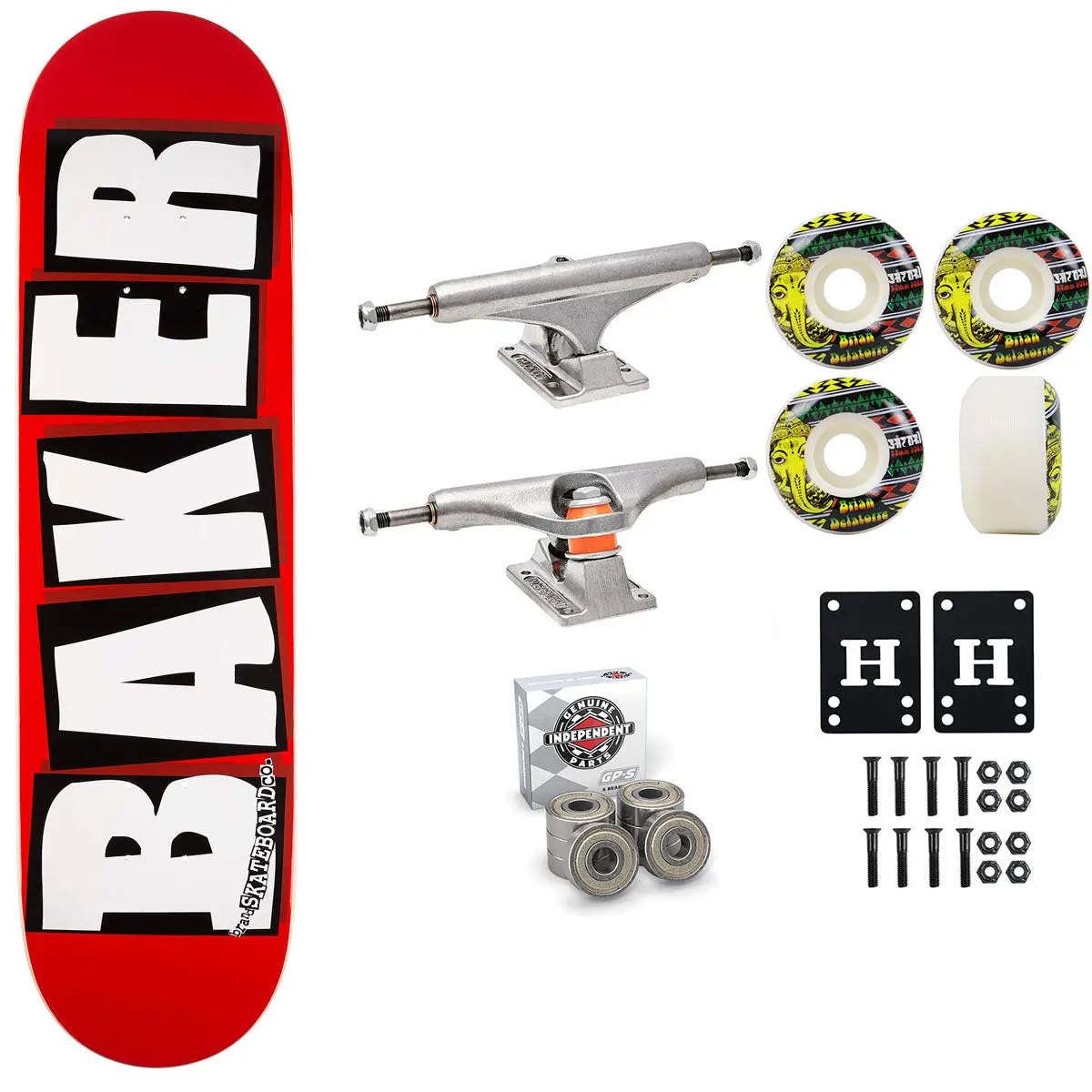 Baker Skateboard Red/White OG Shape 8.125" Independent Satori Premium Kit
