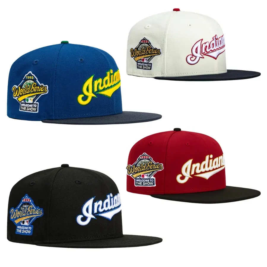 New Era MLB Indians 9FIFTY Snapback Cap, 1995 World Series Baseball Hat, Flat Brim Adjustable Cap, Vintage Streetwear Hip Hop Trendy TikTok Viral Hat, Unisex Gorras Gorra Beisbol, Urban Fashion