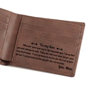 Customized Leather Front Pocket Wallet - Slim Wallet RFID Minimalist Credit Card Wallets - Personalized Gift (to Son from Dad Mom)