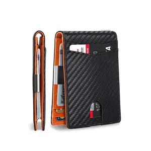 Okicoler Carbon Fiber Ultra-Thin Men's Wallet 11 Card Slots RFID Shielding Design Leather Business Wallet Mens Gift Anti-Theft Security Protection