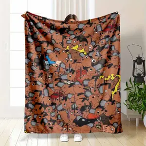 Chainsaw Man Pochita Flannel Blanket Full Print Cute Anime Devil Dog Pattern Orange Collage Kawaii Aesthetic Soft Warm Fuzzy Throw Perfect for Gamer Room Dorm Bedroom Sofa Decorative Gift