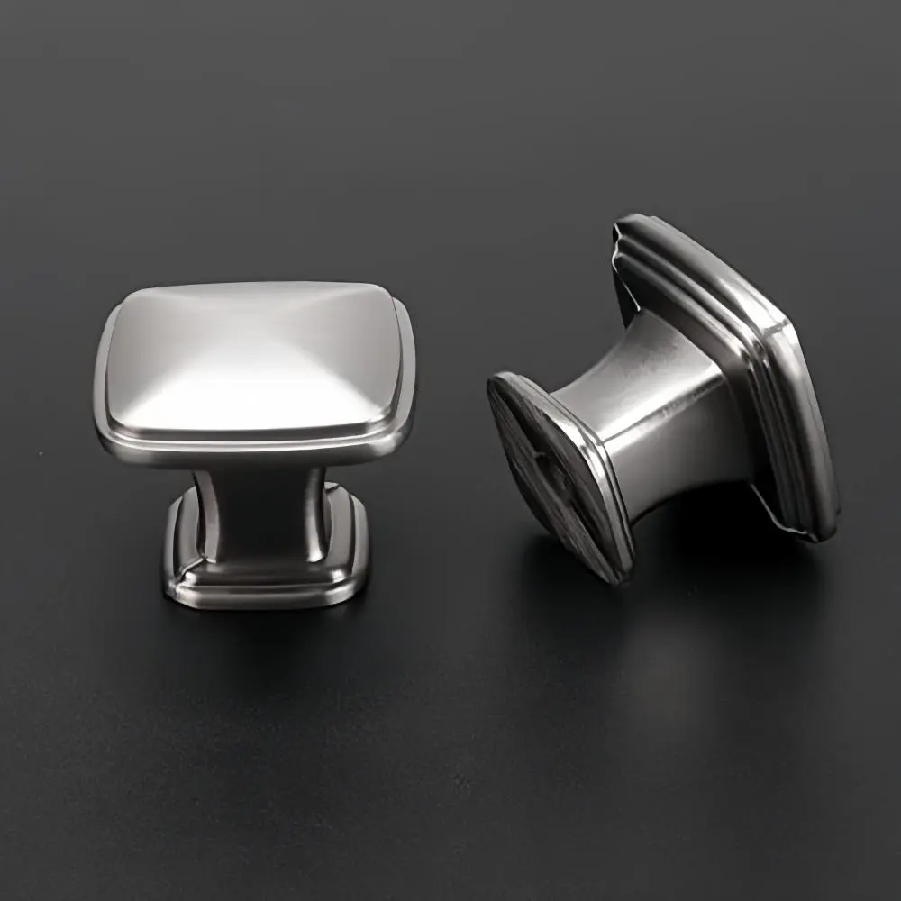 French Style Square Shape Pull Handles, Silver Color Chrome Chromed Finish Modern Drawer Door Knobs, Single Hole Universal Fit for Wardrobe Cabinet Closet Installation Repair